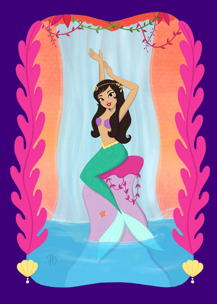 Waterfall Mermaid 5x7” Art Print