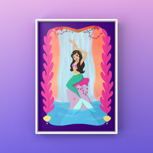 Waterfall Mermaid 5x7” Art Print